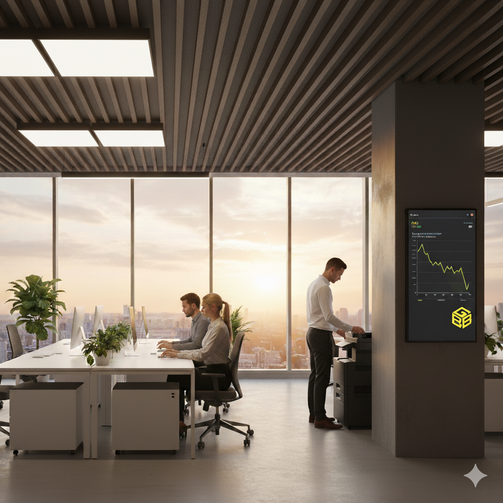 Led lights panels in a modern functional office UK